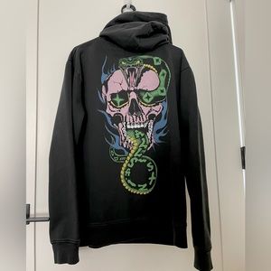 ALLSAINTS Adder Oath Hoodie small black snake skull design front and back